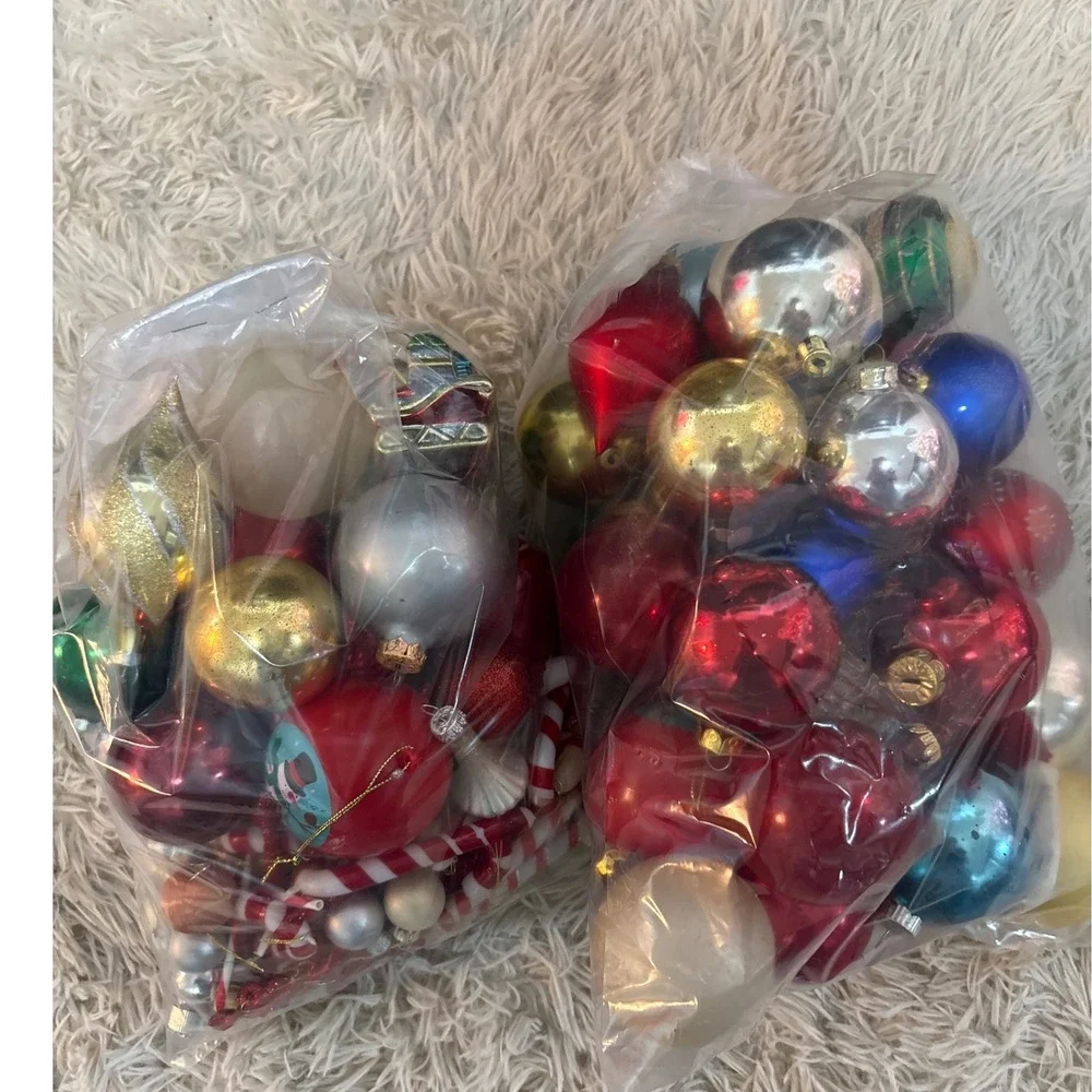 Vintage 70's Christmas Ornaments Glass Red Gold Silver Blue Green lot of 80